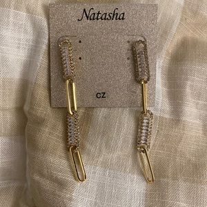 gold rhinestone paper clip dangling earrings